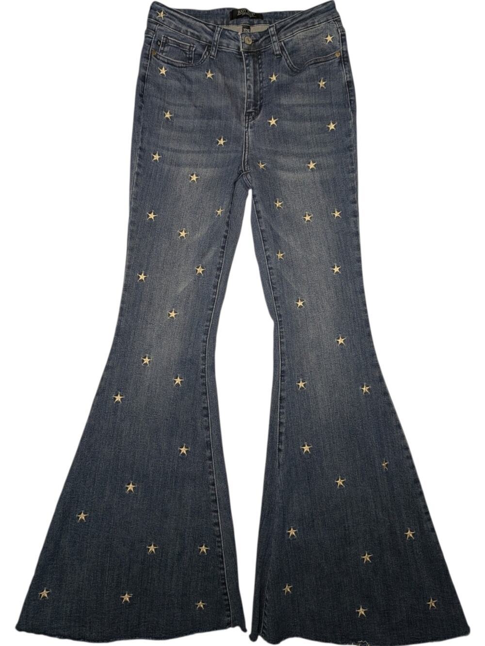 Judy Blue Star Embroidered High Rise Super Flare Jeans Size 7/28 JB88376